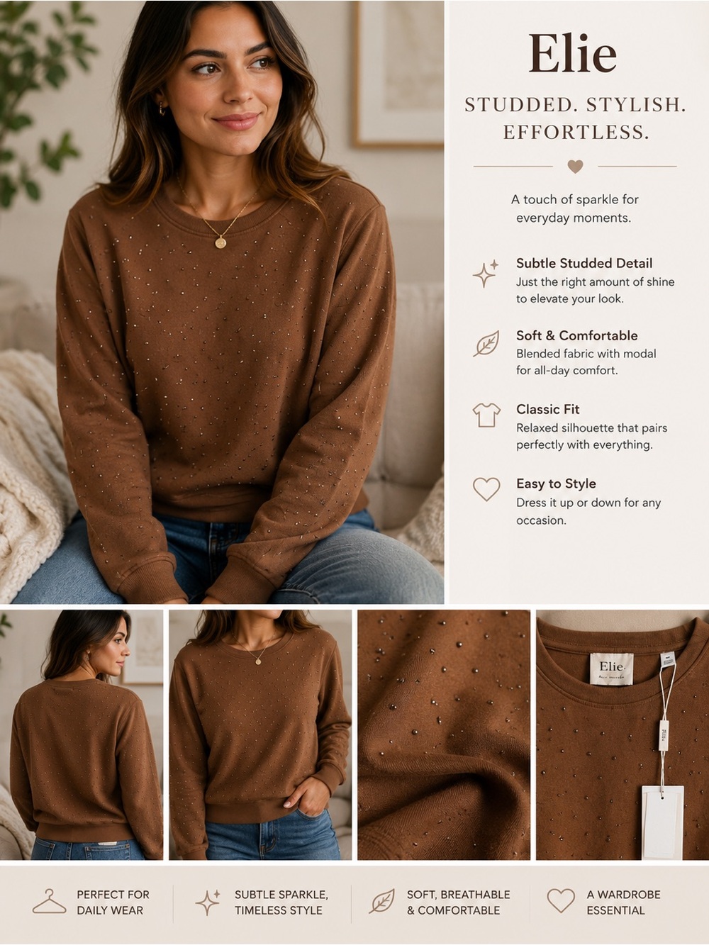 Elie Brown Studded Sweatshirt